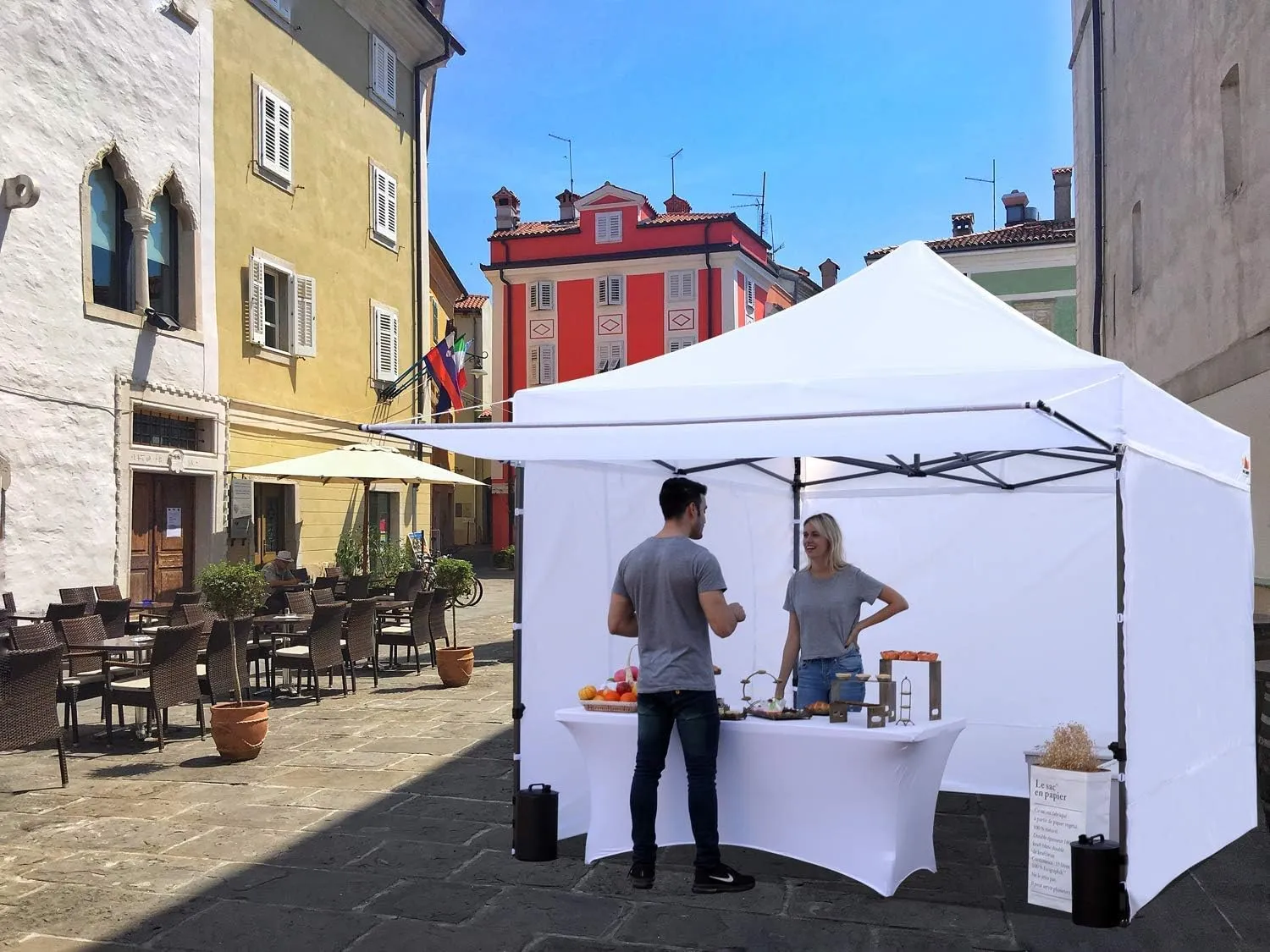 ABCCANOPY Pop up Canopy Tent with Awning and Sidewalls 10x10 Market -Series, Beige