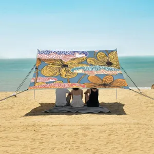Abstract Hand Drawn Fishes Beach Canopy Tent Anti-UV & Wind Resistant, Camping Sun Shelter Easy Setup Portable,Outdoor Shade Tents with Sandbags,Sand Shovels,Ground Pegs & Stability Poles