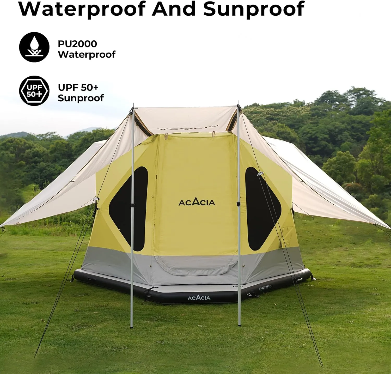 ACACIA Canopy XL for Space Acacia Camping System, PU2000 Waterproof Camping Tarp for 4 Season Camping, UPF50  Sunproof Tent Tarp with 4 Telescoping Poles, Carry Bag, Almond