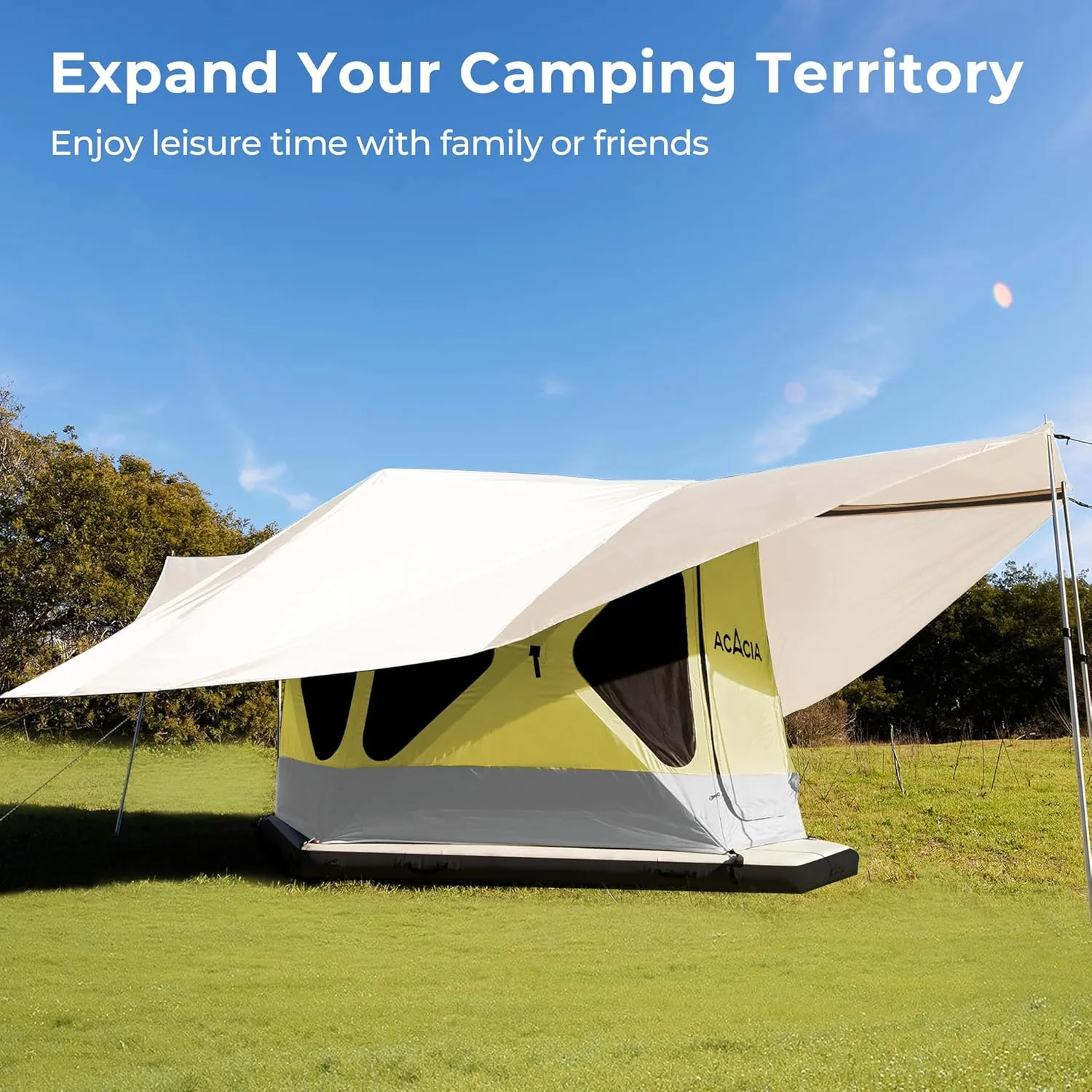 ACACIA Canopy XL for Space Acacia Camping System, PU2000 Waterproof Camping Tarp for 4 Season Camping, UPF50  Sunproof Tent Tarp with 4 Telescoping Poles, Carry Bag, Almond