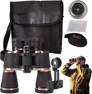Adult Binoculars - 20x50 Fishing Binoculars with Handbag,Waterproof Telescope Bak-4 Prism with Compass Phone Clip Manual Adjustment for Sports Outdoor Travel Theater