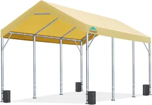 ADVANCE OUTDOOR 12x20 ft Heavy Duty Carport Potable Car Canopy Garage Party Tent Boat Shelter, Adjustable Height from 9.5 ft to 11 ft, Beige