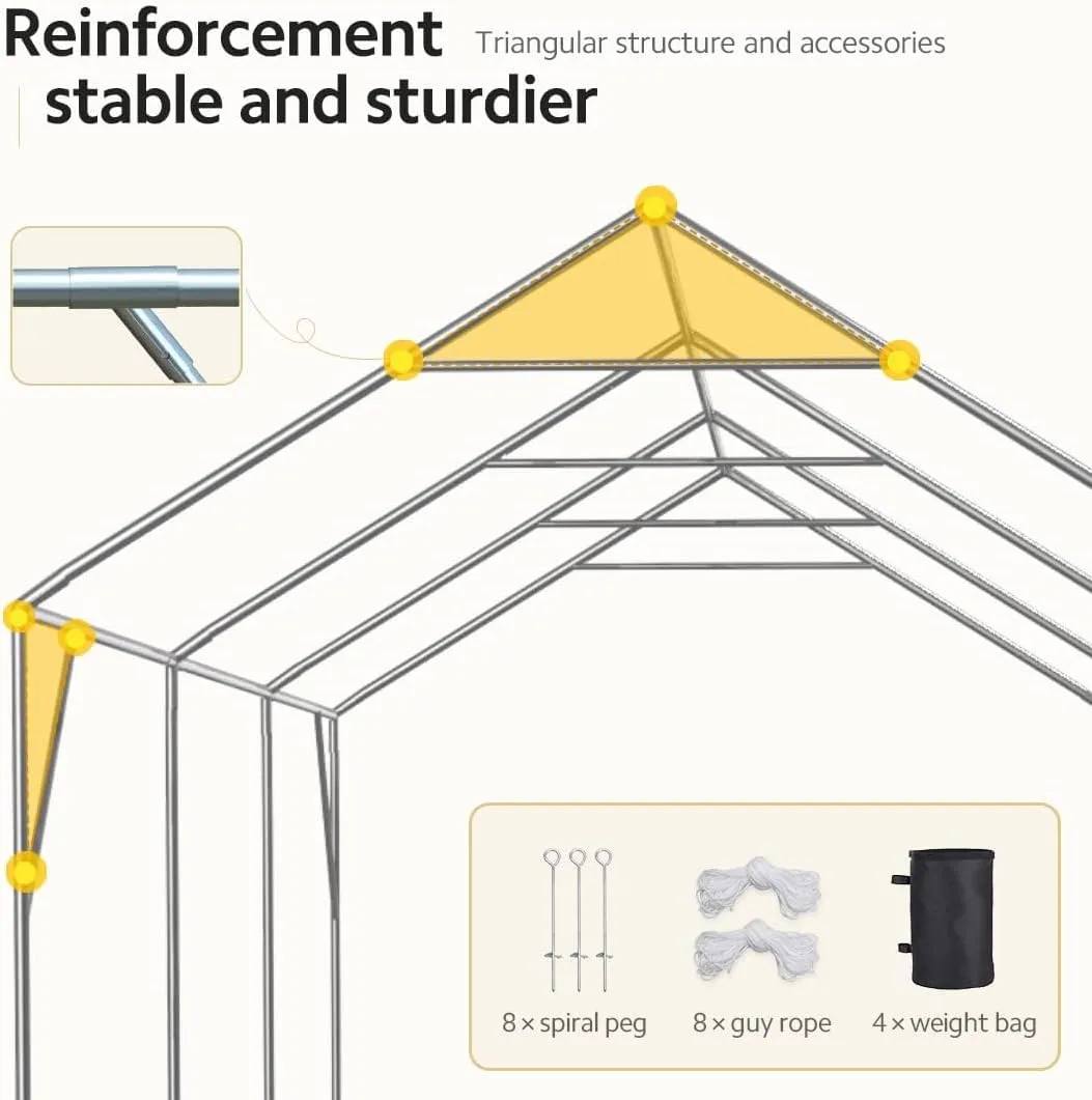 ADVANCE OUTDOOR 12x20 ft Heavy Duty Carport Potable Car Canopy Garage Party Tent Boat Shelter, Adjustable Height from 9.5 ft to 11 ft, Beige