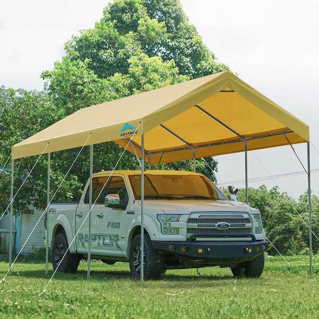 ADVANCE OUTDOOR 12x20 ft Heavy Duty Carport Potable Car Canopy Garage Party Tent Boat Shelter, Adjustable Height from 9.5 ft to 11 ft, Beige