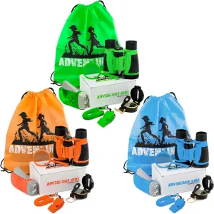 Adventure Kidz - Outdoor Exploration Kit, Binoculars with Case, Flashlight, Compass, Whistle, Magnifying Glass, Backpack, Bundle (21 Items)