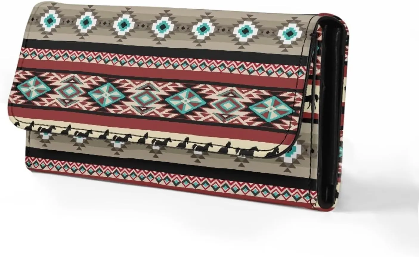 AFPANQZ Aztec Stripes Womens Leather Wallets Large Capacity Card Holder Phone Holder Zip Pocket, Buckle Closure, Ladies Purse Zip Coin Pocket