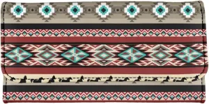 AFPANQZ Aztec Stripes Womens Leather Wallets Large Capacity Card Holder Phone Holder Zip Pocket, Buckle Closure, Ladies Purse Zip Coin Pocket
