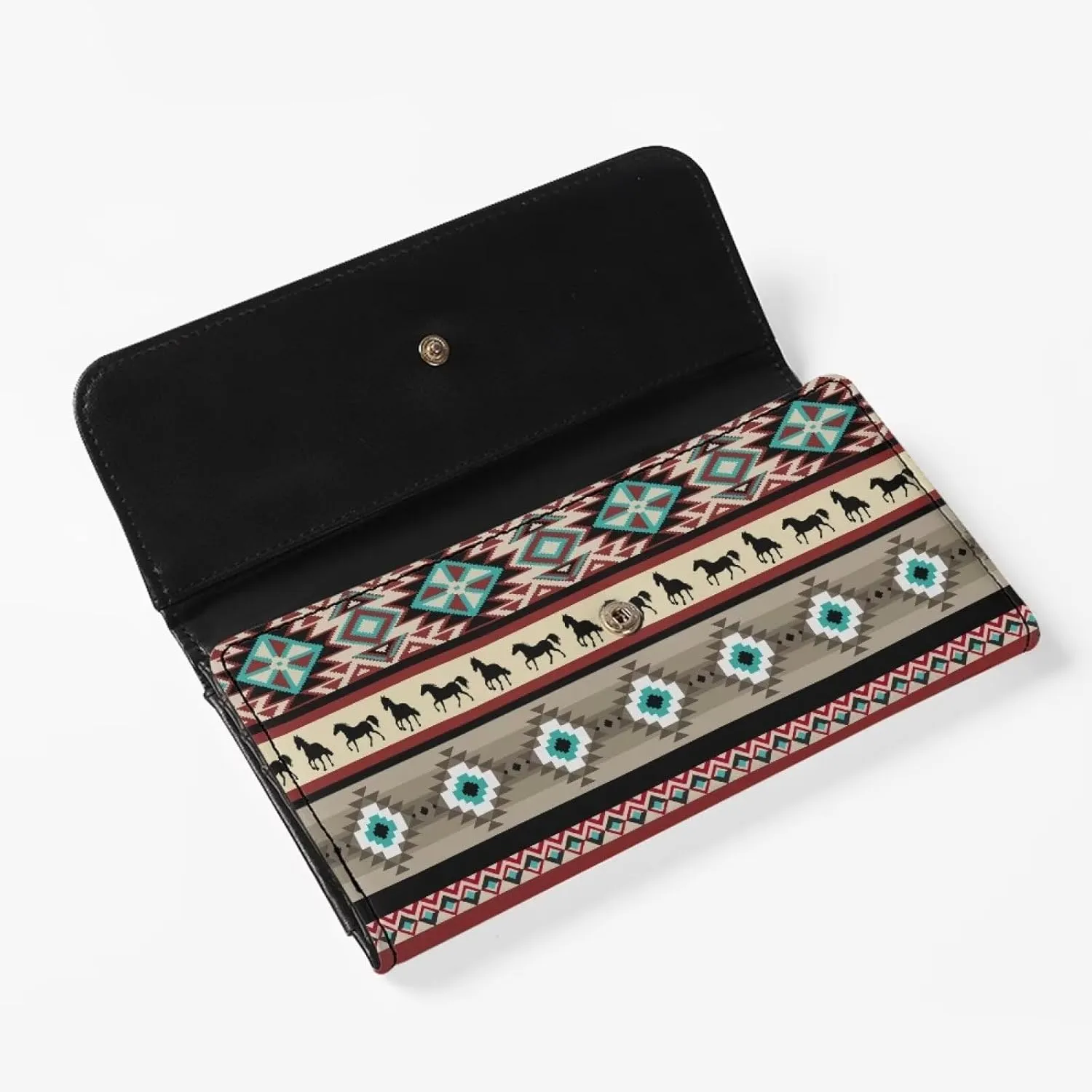 AFPANQZ Aztec Stripes Womens Leather Wallets Large Capacity Card Holder Phone Holder Zip Pocket, Buckle Closure, Ladies Purse Zip Coin Pocket