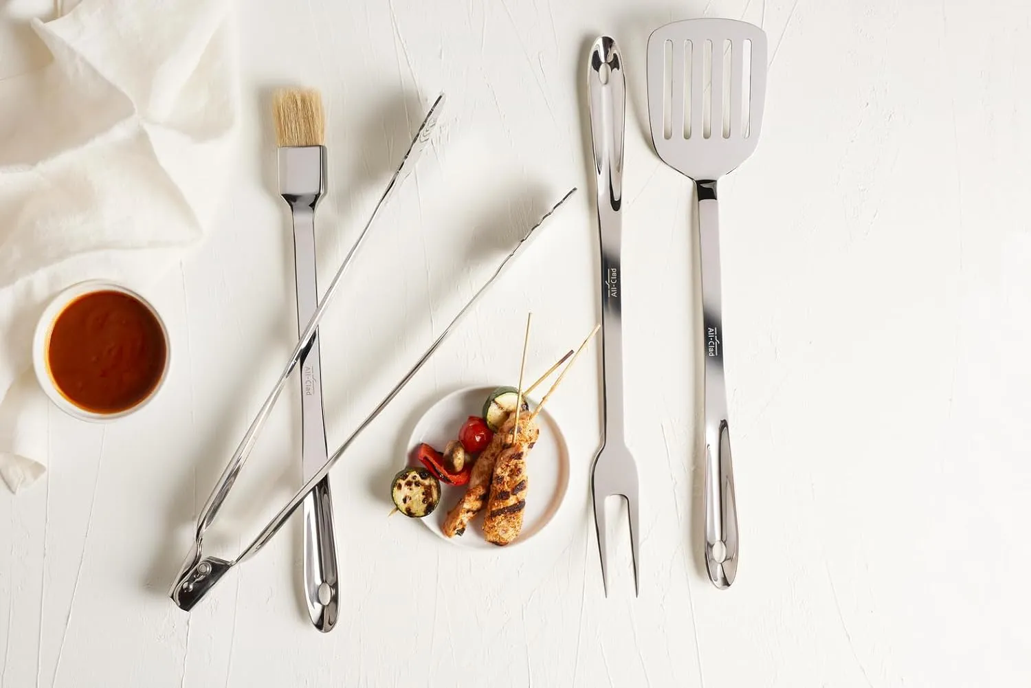 All-Clad Professional Tools with Case Stainless Steel BBQ Tool Set 4 Piece Pots and Pans, Cookware Silver
