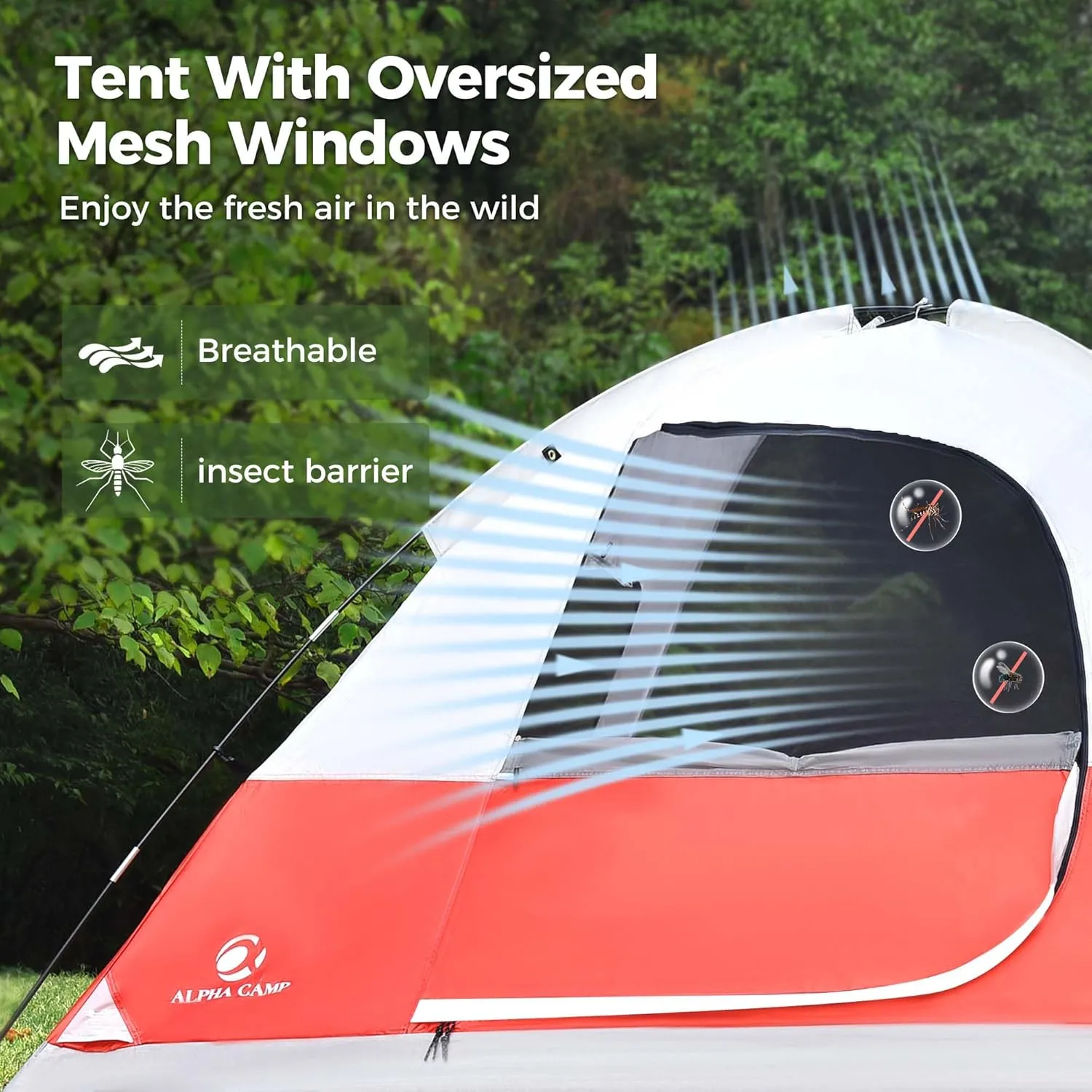 ALPHA CAMP 2/3/4 Person Camping Dome Tent with Rainfly, Lightweight Weatherproof Portable Backpacking Instant Tent, Easy Setup Tent for Outdoor Camping, Hiking, Mountaineering, Travel, Beach