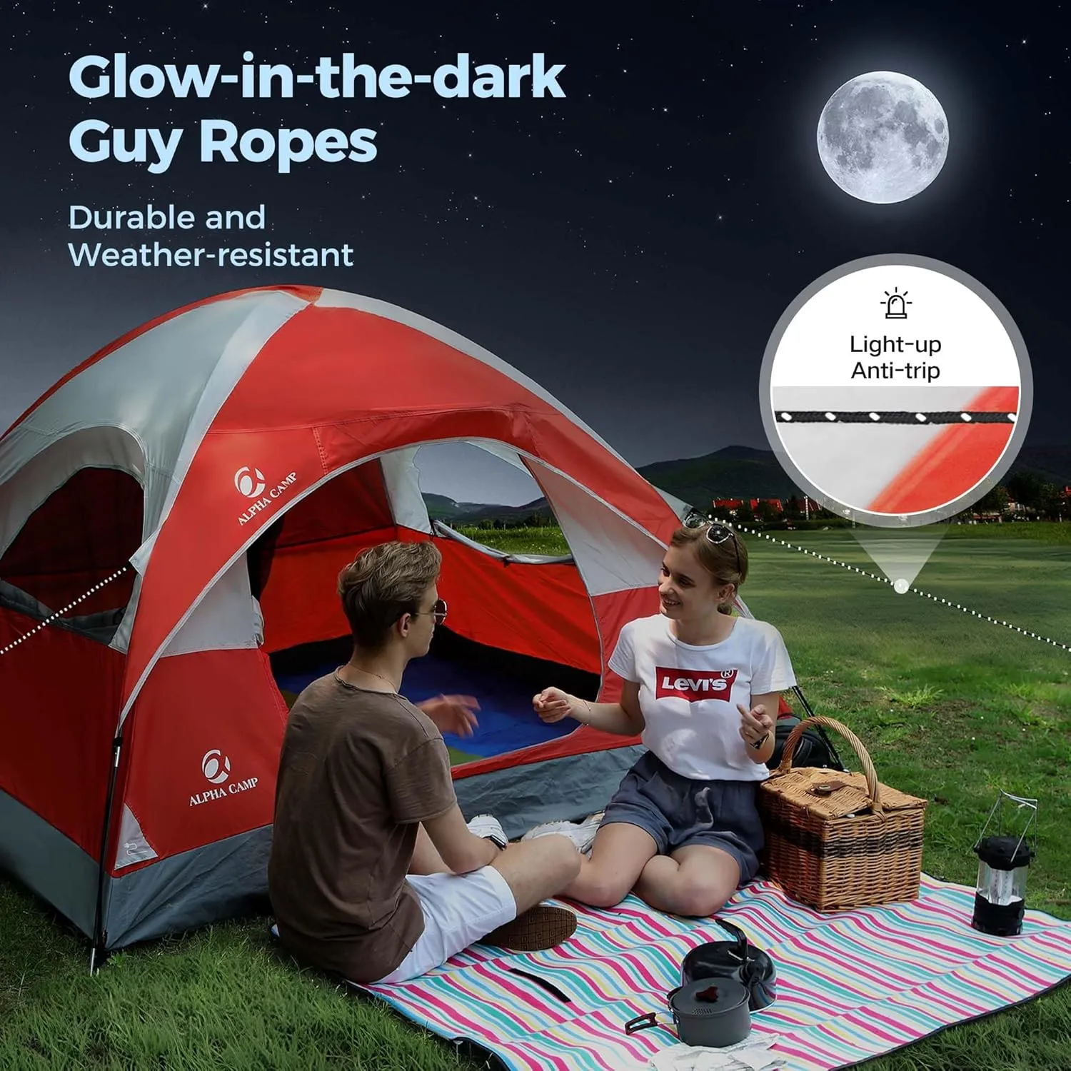 ALPHA CAMP 2/3/4 Person Camping Dome Tent with Rainfly, Lightweight Weatherproof Portable Backpacking Instant Tent, Easy Setup Tent for Outdoor Camping, Hiking, Mountaineering, Travel, Beach