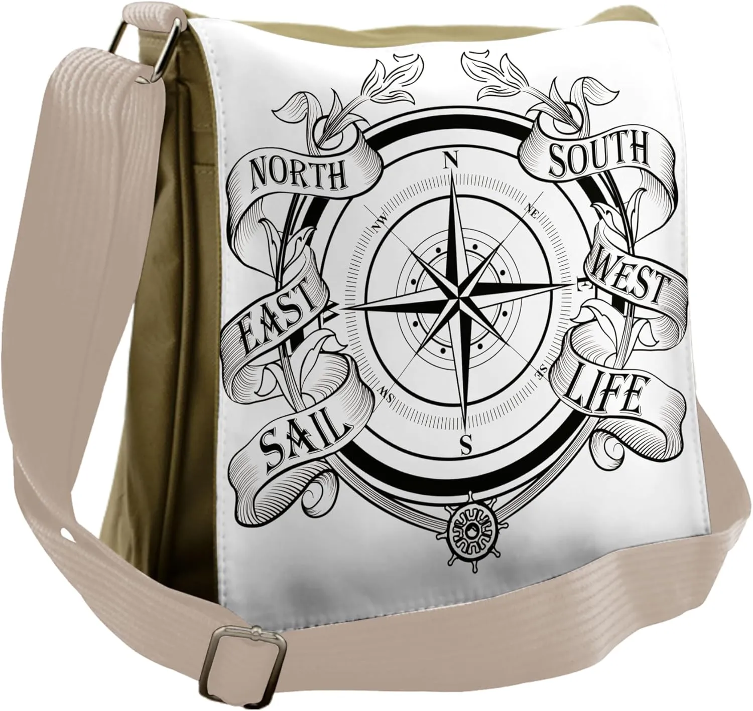 Ambesonne Compass Messenger Bag, Navigation Device Sail, Unisex Cross-body