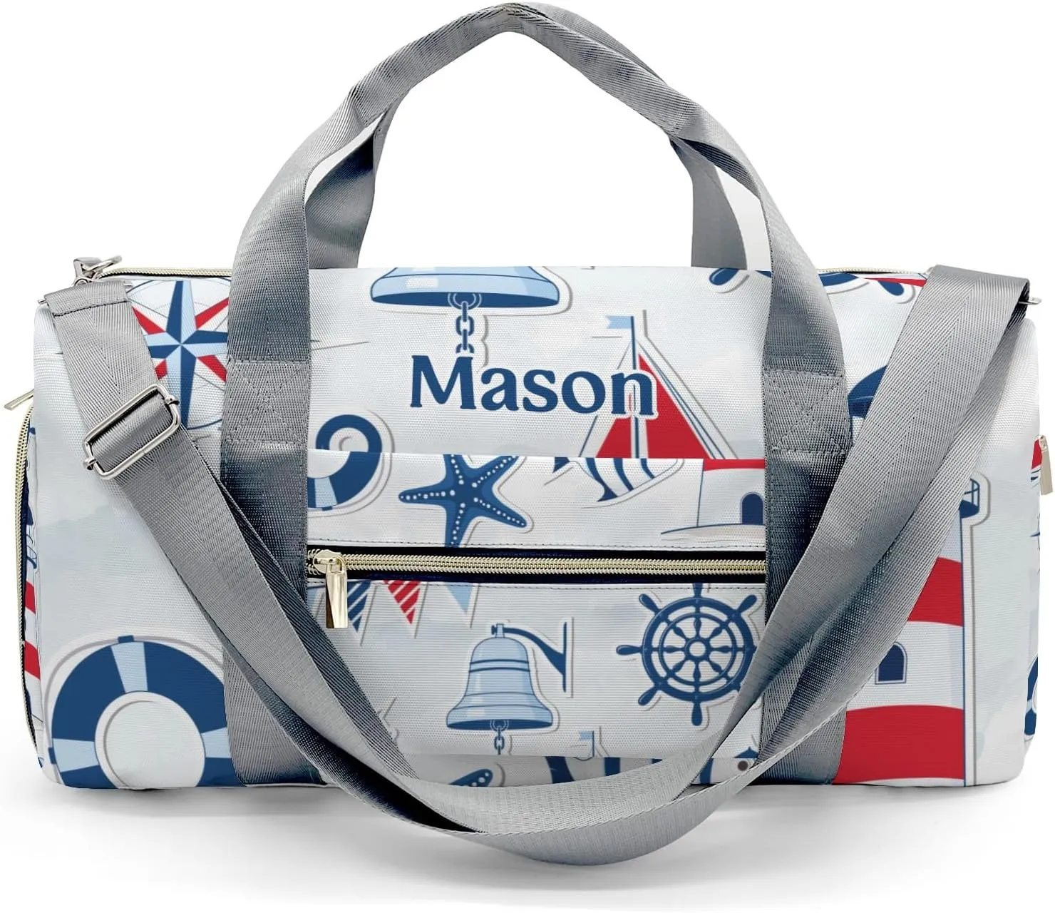 Anchor Compass Ocean Personalized Duffel Bag,Custom Travel Gym Bag with Name,Waterproof Sports Overnight Bag with Shoe Compartment & Shoulder Strap