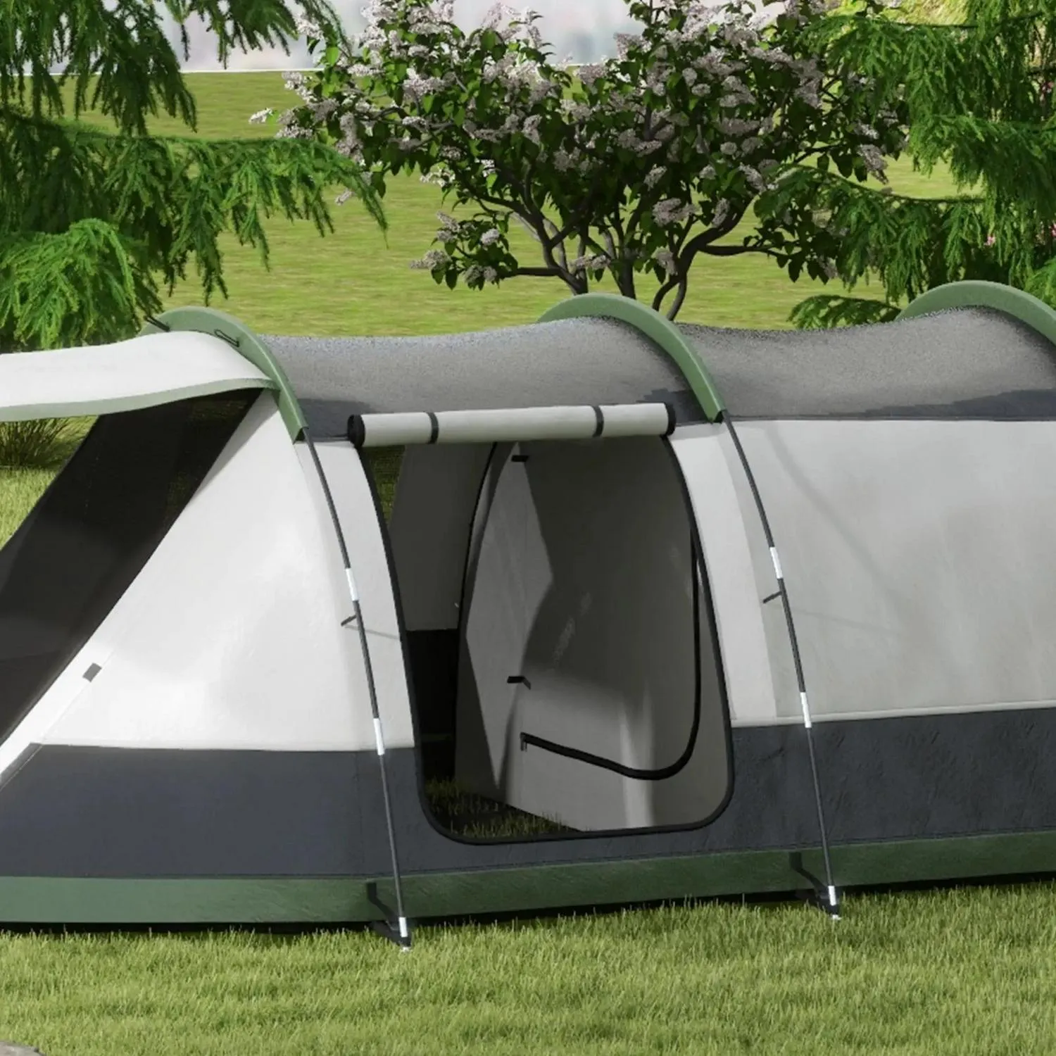 And Green Outsunny With - Three-Man Multi-purpose Tent, Two Fully automated Camping Porch Rooms