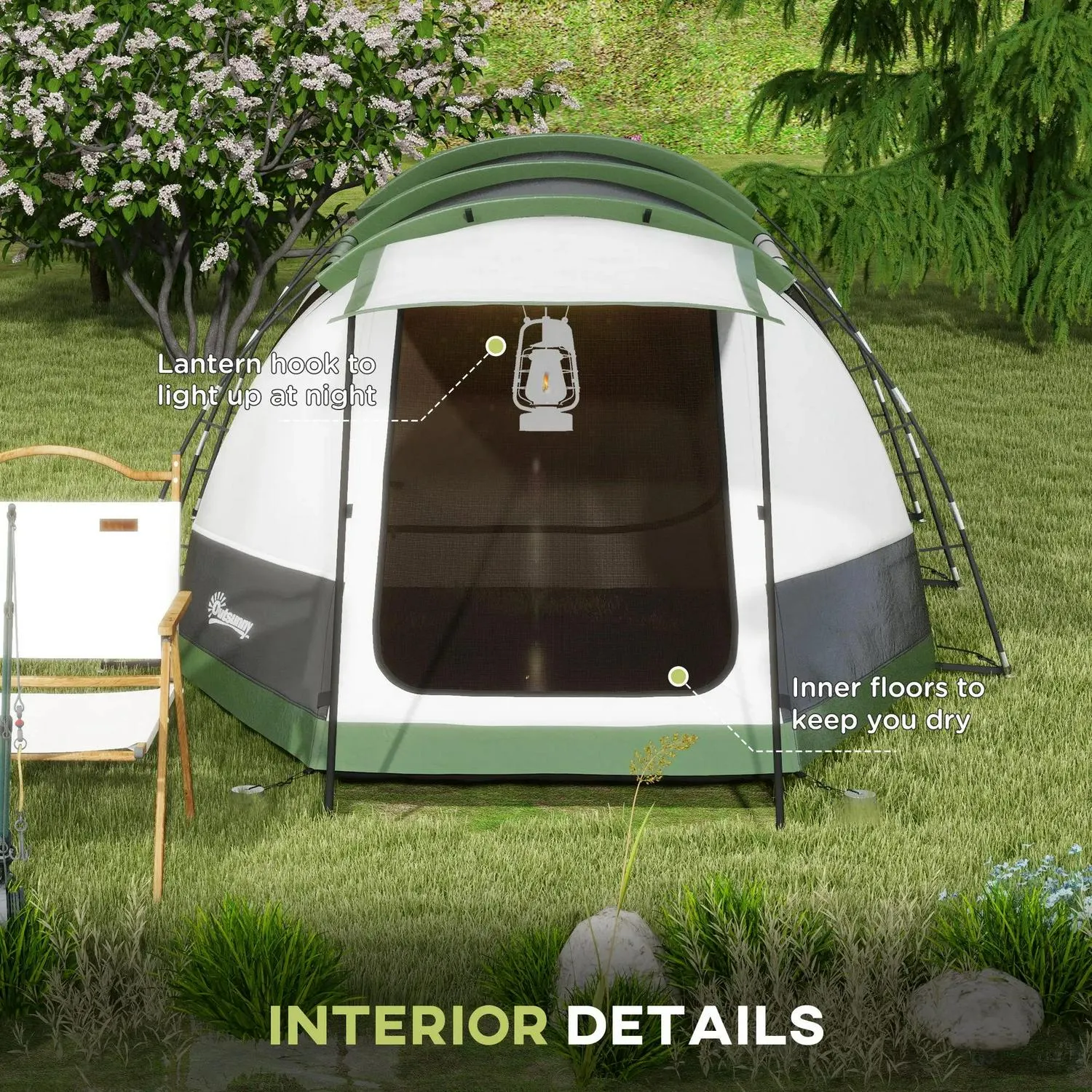 And Green Outsunny With - Three-Man Multi-purpose Tent, Two Fully automated Camping Porch Rooms