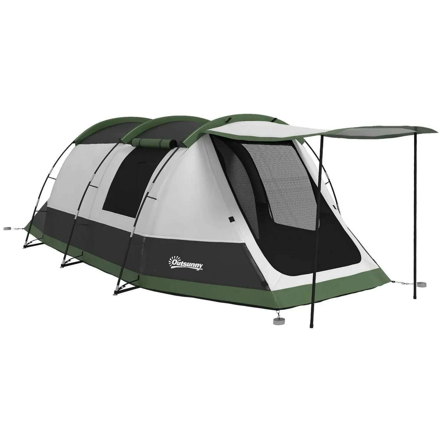 And Green Outsunny With - Three-Man Multi-purpose Tent, Two Fully automated Camping Porch Rooms