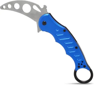 Andux Camping Tool Knife Stainless Steel Holes with Pocket Clip Dull Blue
