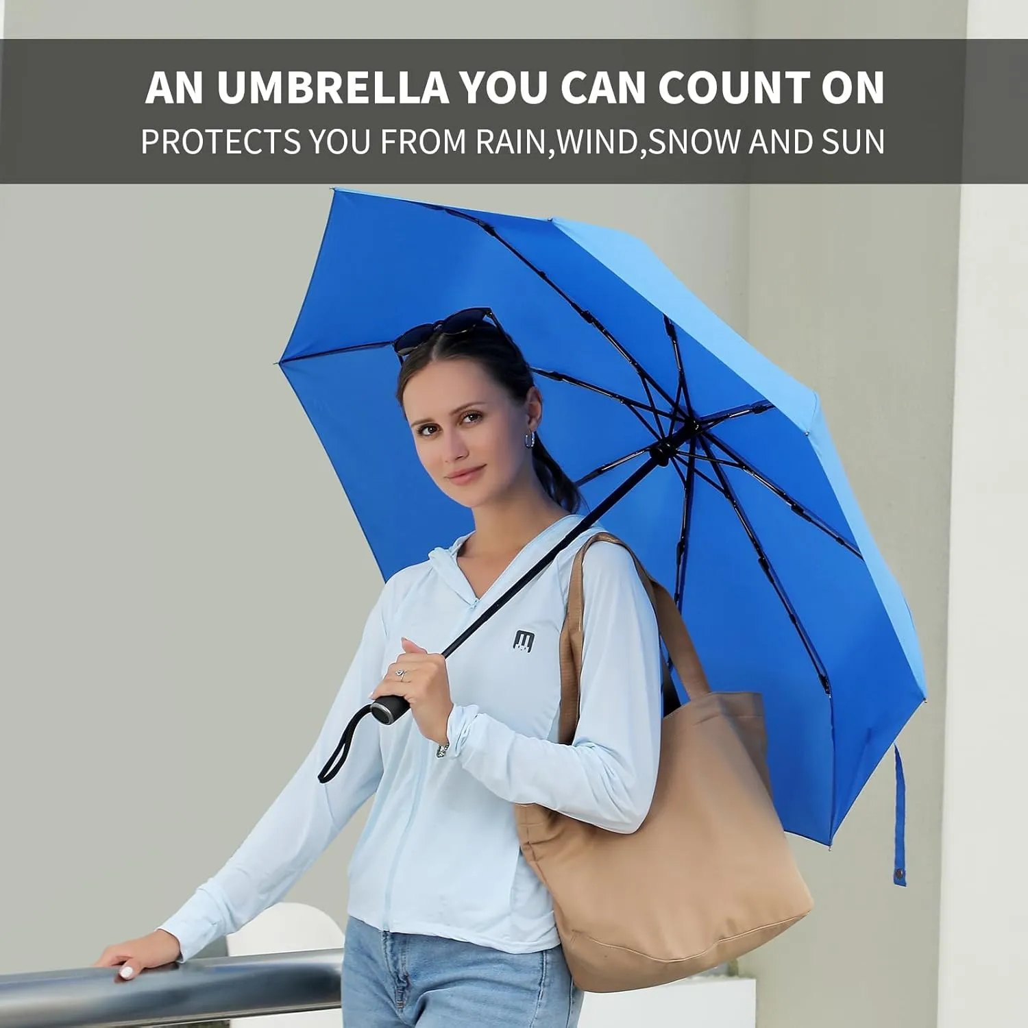 Anntrue Windproof Travel Umbrella, Auto Open Close Lightweight Compact Portable Backpack Folding Umbrella, Perfect for Car, Purse, Men and Women(Sky Blue)