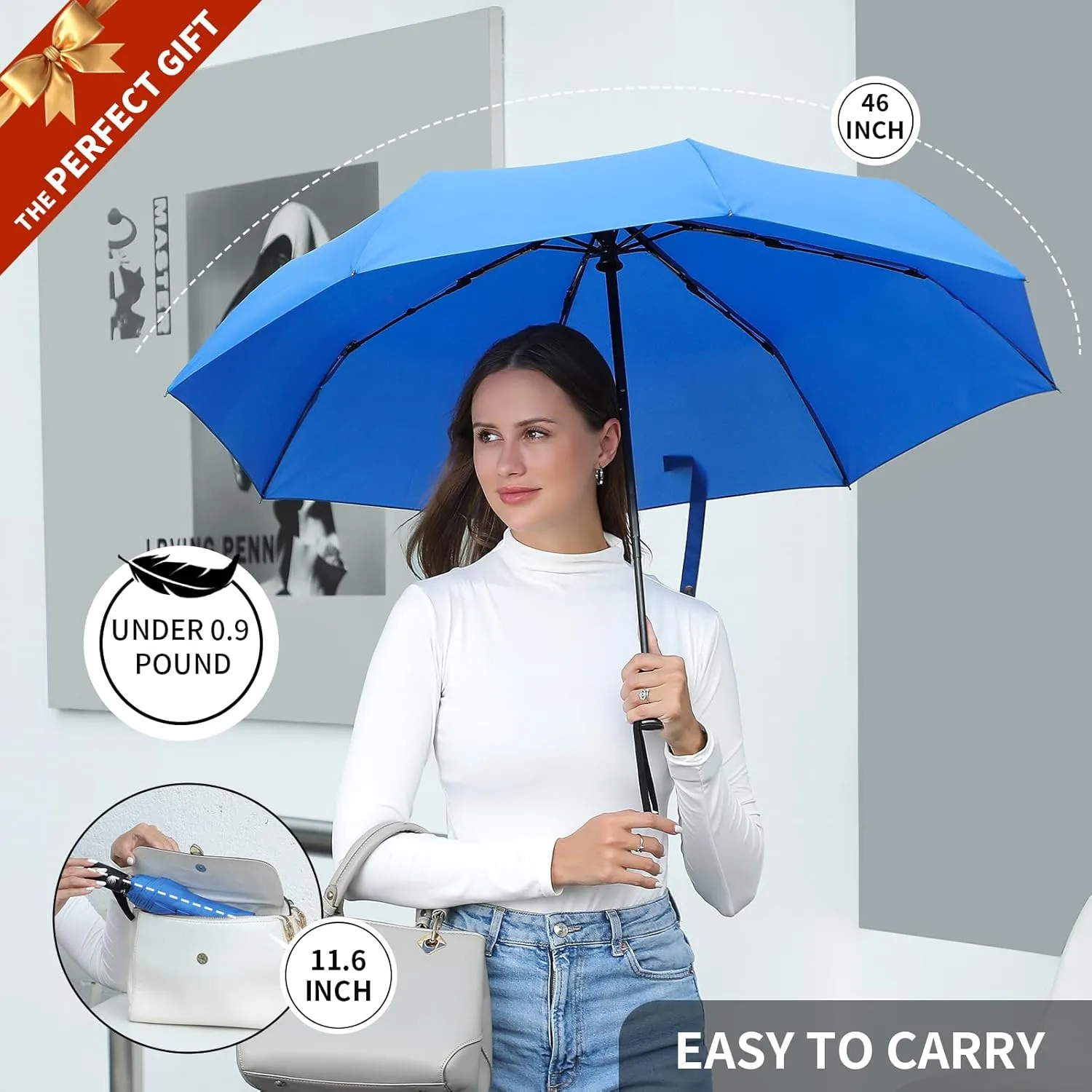 Anntrue Windproof Travel Umbrella, Auto Open Close Lightweight Compact Portable Backpack Folding Umbrella, Perfect for Car, Purse, Men and Women(Sky Blue)