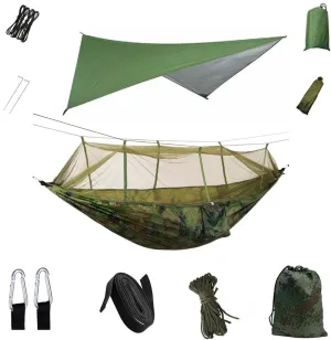 Anti Outdoor Camping Hammock with Mosquito Net and Rain Tent Equipment Supplies Shelters Camp Bed Survival Portable Hammock for Terrace, Outdoor(Color 4)