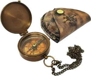 Antique Brass Compass Nautical Pocket Backpacking Compass with Leather Case for Camping & Hiking