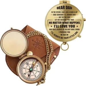 Antique Brass Engraved Compass with Leather Case – Personalized Pocket Compass for to My Dad – Vintage Nautical Gift for Anniversary, and Outdoor Adventures (Polish My Dad-1)