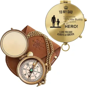Antique Brass Engraved Compass with Leather Case – Personalized Pocket Compass for to My Dad – Vintage Nautical Gift for Anniversary, and Outdoor Adventures (Polish My Dad-3)