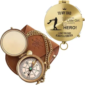 Antique Brass Engraved Compass with Leather Case – Personalized Pocket Compass for to My Dad – Vintage Nautical Gift for Anniversary, and Outdoor Adventures (Polish My Dad-4)