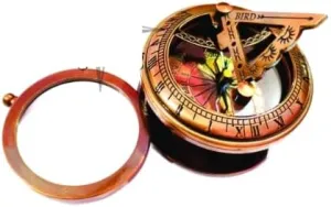 Antique Brass Sundial Compass, 2.5 inches, with Folding Magnifying Glass Handmade Nautical Useful in Travel, Direction Compass, Gift Item