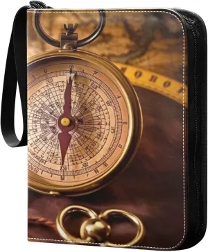 Antique Compass Map 4 Pockets Card Binder for 400 Standard Trading Cards,Waterproof Card Holder Album for TCG, CCG, MTG, Gifts For Boys and Girls
