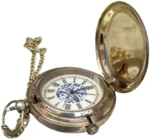 Antique Golden Sturdy Brass Compass Navigational Collectible Pocket Chained Push Button Compass for Camping & Hiking