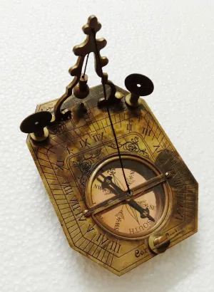 Antique Nautical 5" Brass Compass Pendulum Sundial Maritime Compass with Wooden Box for Camping & Hiking