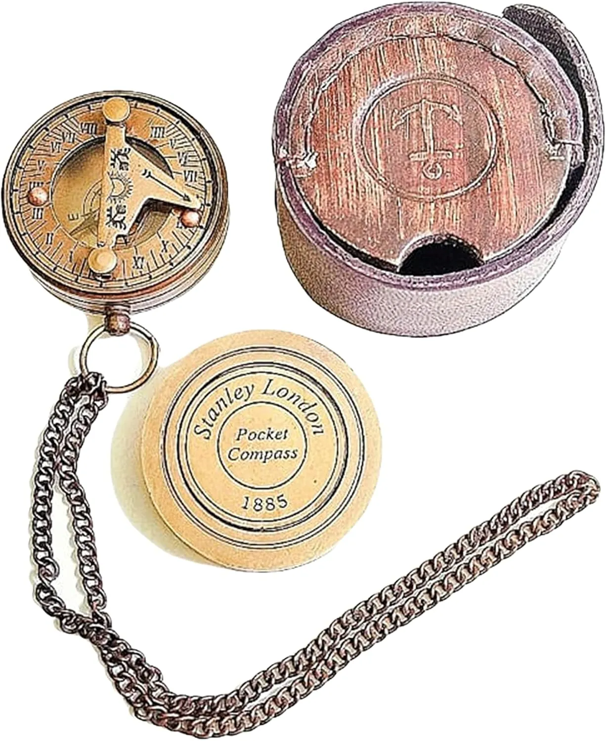 Antique Nautical Engraved Brass Compass with Chain Directional Maritime Navigational Pocket Compass Tool for Hiking Trekking Travelling & Camping by NOBLE METAL STORE