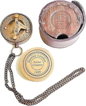 Antique Nautical Engraved Brass Compass with Chain Directional Maritime Navigational Pocket Compass Tool for Hiking Trekking Travelling & Camping by NOBLE METAL STORE