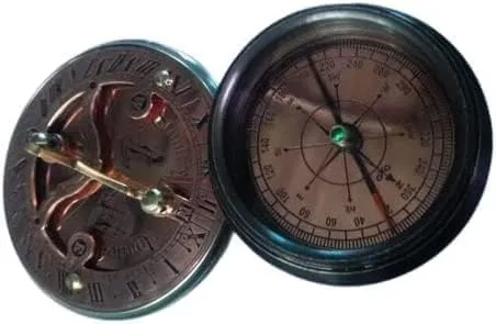 Antique Pocket Style Compass Sundial Marine Working Magnetic Instrument Gift for Traveling Hikking Tracking Compass Gift Item for Men and Women