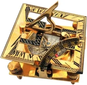 Antique Square Sundial Compass Solid Brass Navigational Collectible Golden Compass for Camping & Hiking