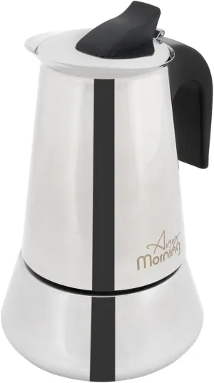 Any Morning Stainless Steel Stovetop Espresso Maker - Italian Moka Pot for Home & Camping - Compact Cafetera with Filter - Perfect Coffee Percolator for Travel 4-Cup Capacity