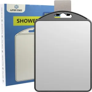 APHUIME-Deluxe Large Shower Mirror Fogless for Shaving(10.1x6.6in), Anti Fog Mirror with Razor Holder Hook for Shower Mirrors,Bathroom Makeup Shave Mirror, Wall Hanging Mirror (Black)