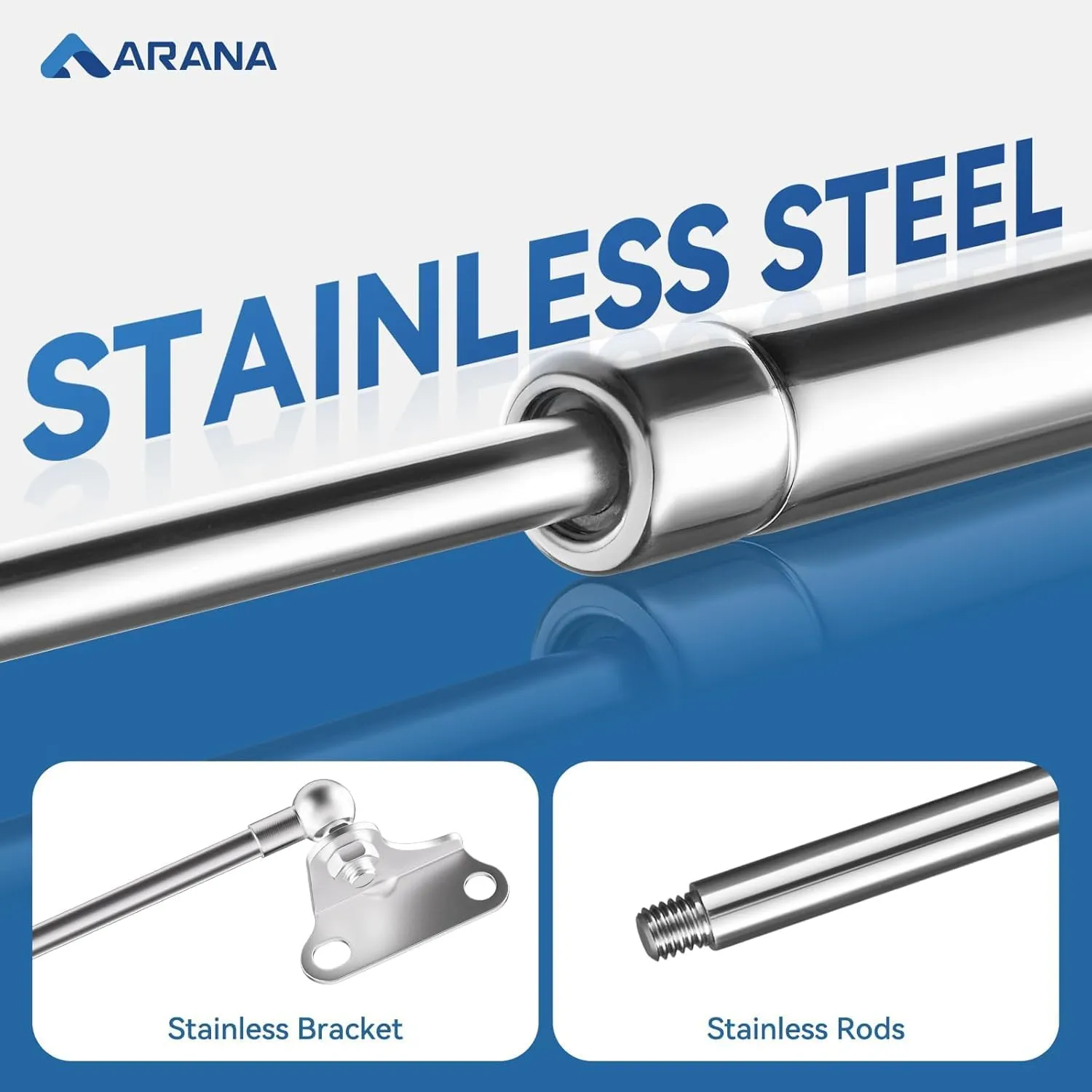 ARANA Stainless Gas Struts 15 inch 10lbs, Marine Gas Struts 15 inch 44N with Brackets, Hydraulic Lift Support Hinges for Light Duty Cabinet Door Lid Tool Storage Box(Fit 8-11lb Lid), 2 Pcs