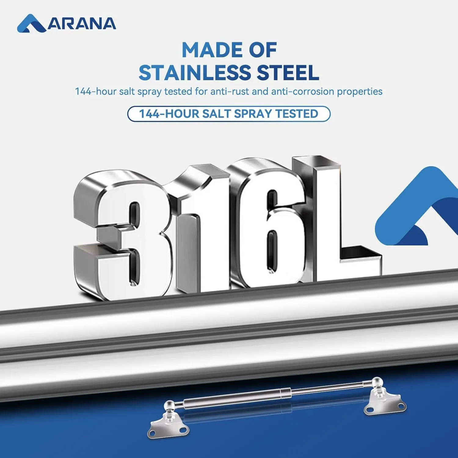 ARANA Stainless Gas Struts 15 inch 10lbs, Marine Gas Struts 15 inch 44N with Brackets, Hydraulic Lift Support Hinges for Light Duty Cabinet Door Lid Tool Storage Box(Fit 8-11lb Lid), 2 Pcs