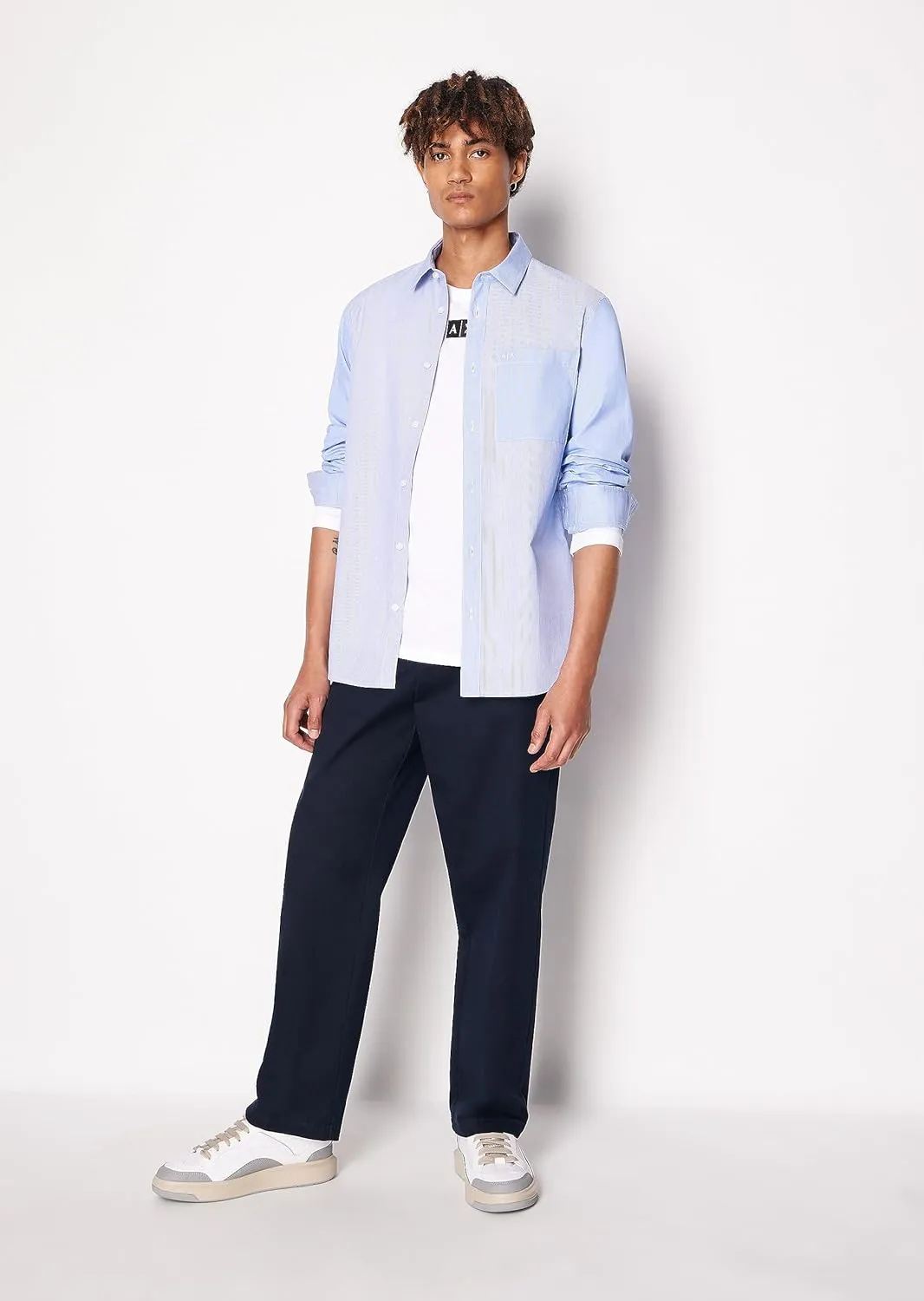 Armani Exchange Men's Regular Fit Yard Dyed Multi Striped Long Sleeve Button Down Woven Shirt