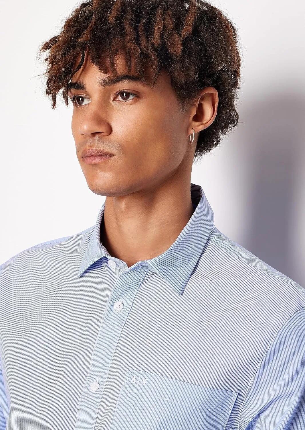 Armani Exchange Men's Regular Fit Yard Dyed Multi Striped Long Sleeve Button Down Woven Shirt