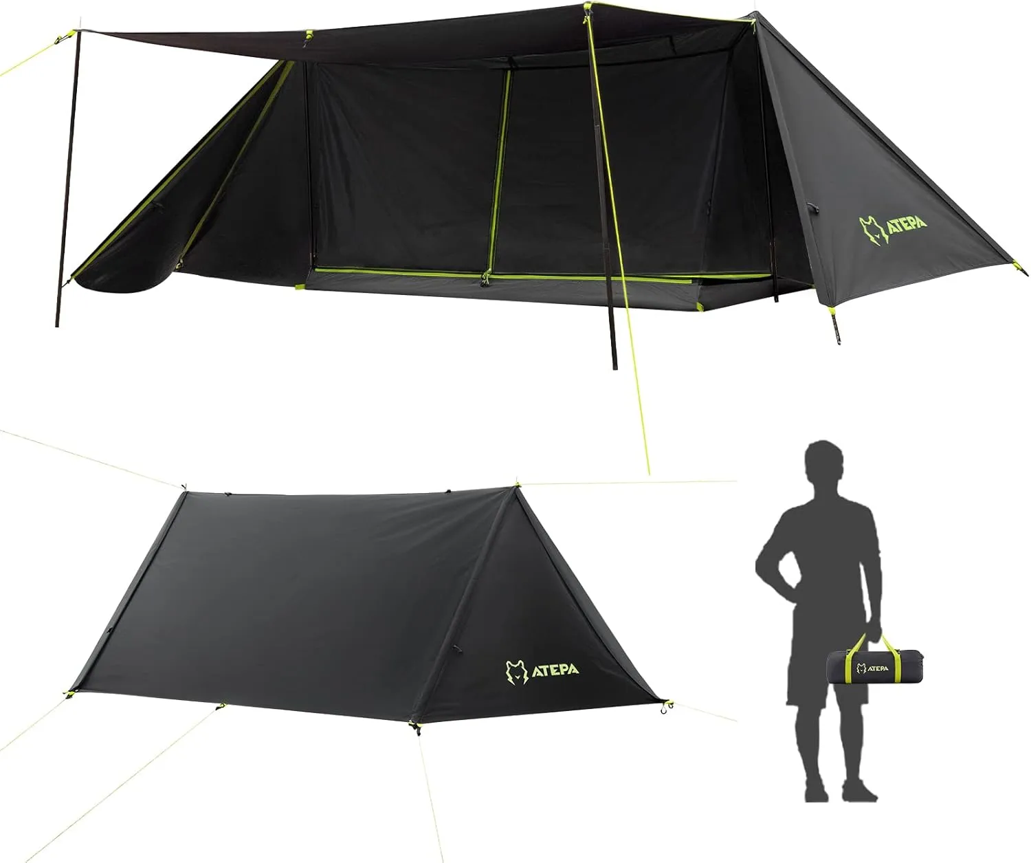 ATEPA Backpacking Outdoor Hiking Tent for Mountaineering Portable, Waterproof Hunting Tent Camp for 1-2 Person with Mosquito Net,Tent Foyer,Carry Bag, Black, 141.7x74.8x43.3 (AT2101_Black-USVC)