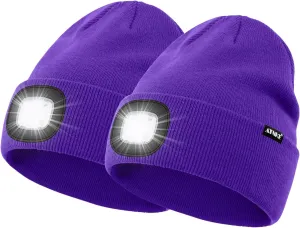 ATNKE 2Pcs LED Lighted Beanie Hat,USB Rechargeable 4 LED Running Headlamp Bright Cap with Light Gifts for Men and Women