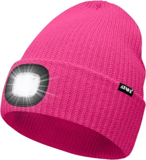 ATNKE LED Beanie with The Light, Unisex USB Rechargeable 4 LED Running Headlamp Bright Caps Gifts for Men Dad and Women
