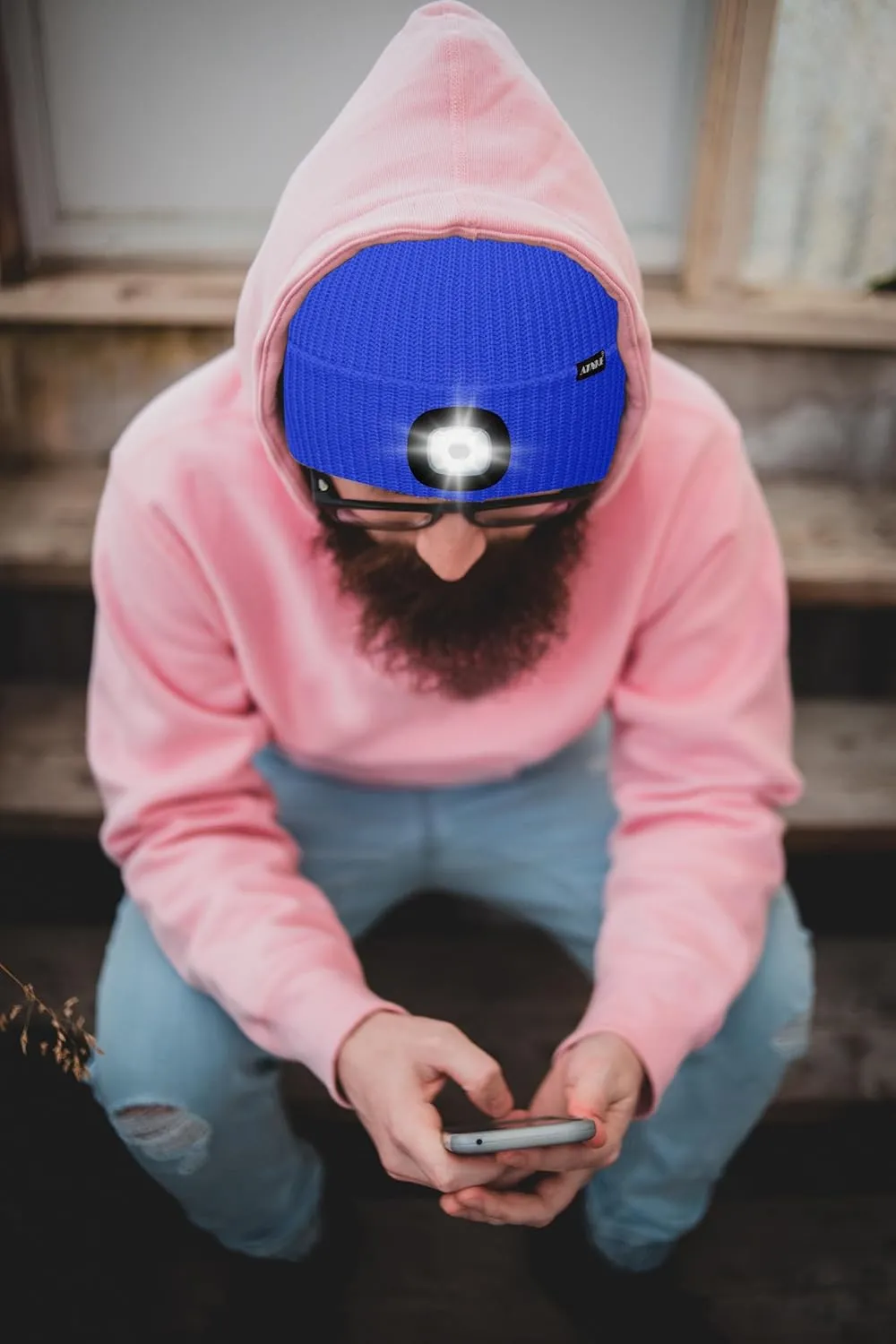 ATNKE LED Beanie with The Light, Unisex USB Rechargeable 4 LED Running Headlamp Bright Caps Gifts for Men Dad and Women