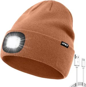 ATNKE LED Beanie with The Light, USB Type C Rechargeable 4 LED Running Headlamp Bright Caps Gifts for Men Dad and Women