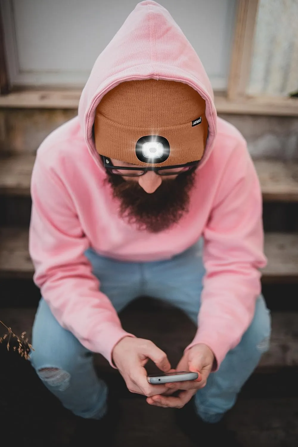 ATNKE LED Beanie with The Light, USB Type C Rechargeable 4 LED Running Headlamp Bright Caps Gifts for Men Dad and Women