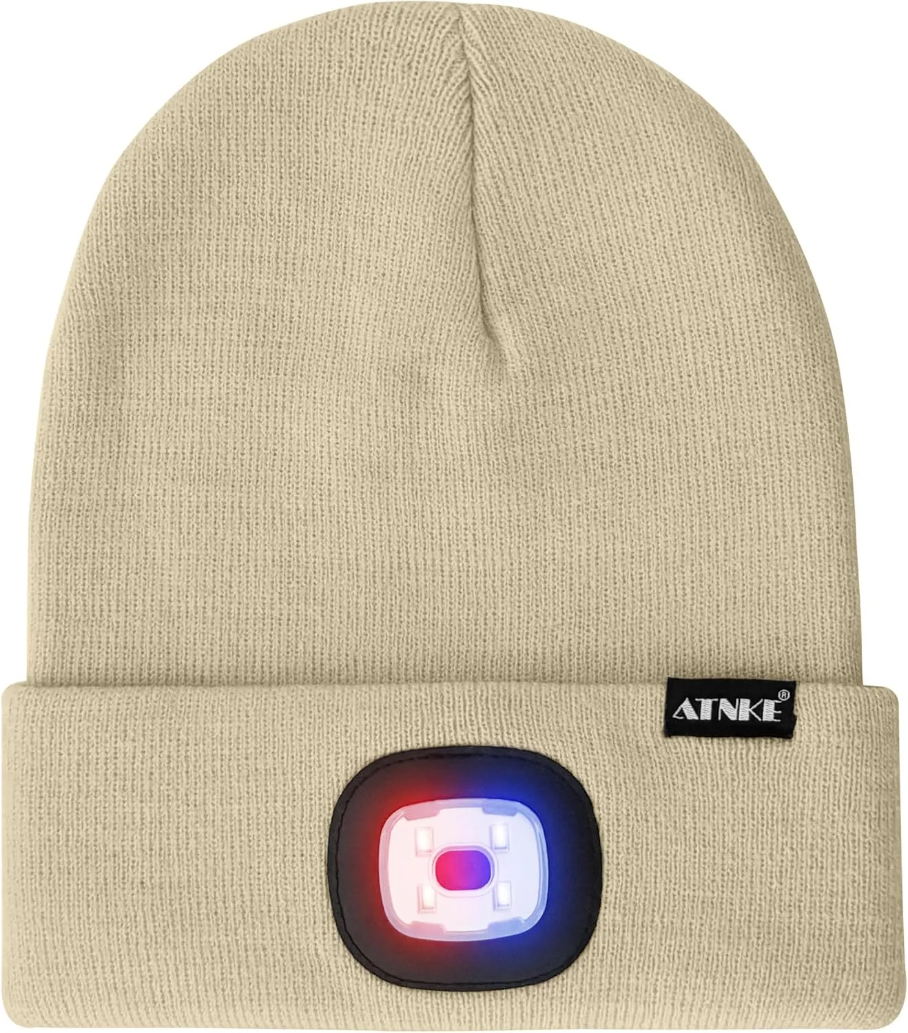ATNKE LED Lighted Beanie Hat,USB Rechargeable 4 LED Red and Blue Flashed Run Headlamp Lined Fleece Cap for Men and Women