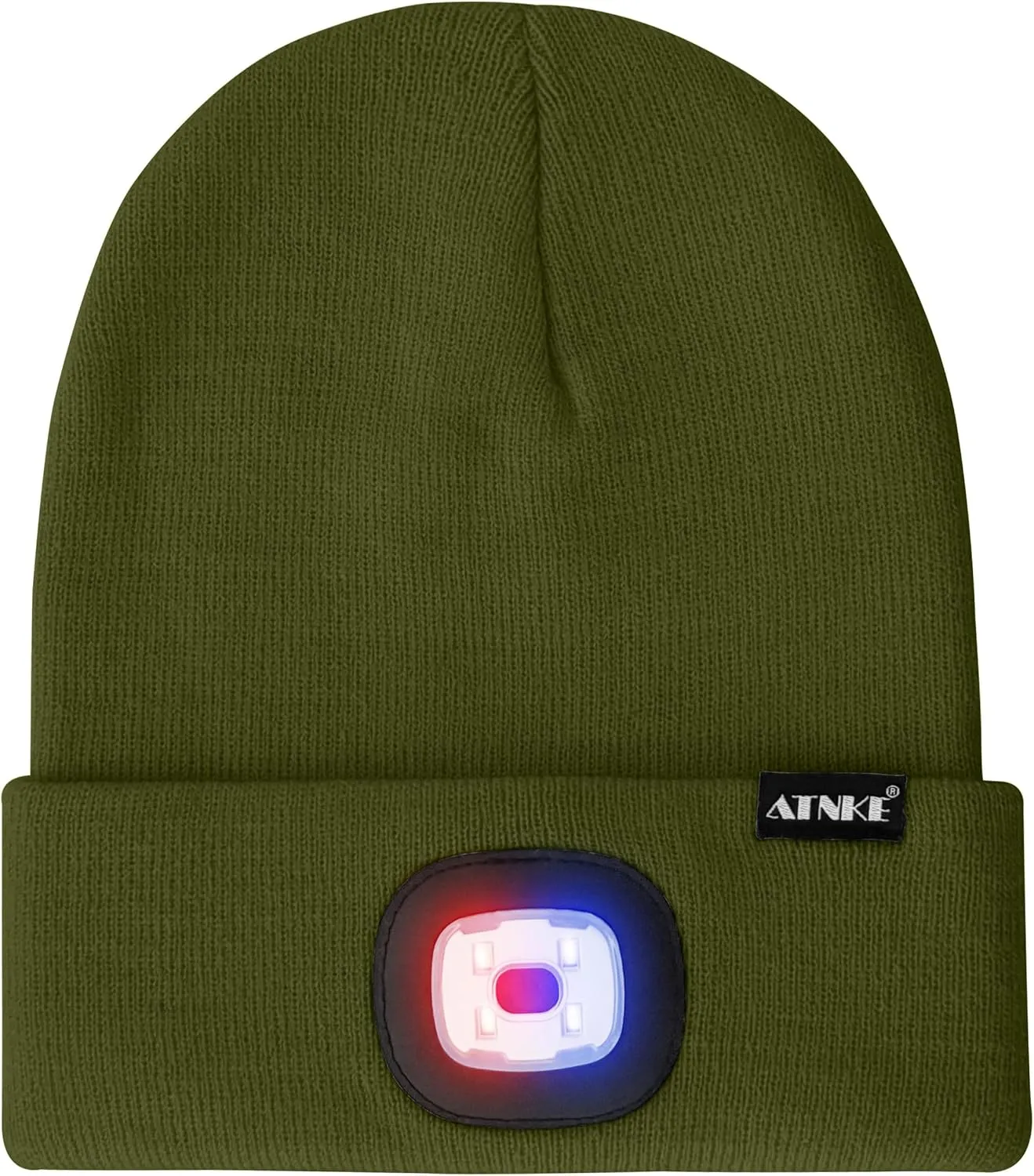 ATNKE LED Lighted Beanie Hat,USB Rechargeable 4 LED Red and Blue Flashed Run Headlamp Lined Fleece Cap for Men and Women